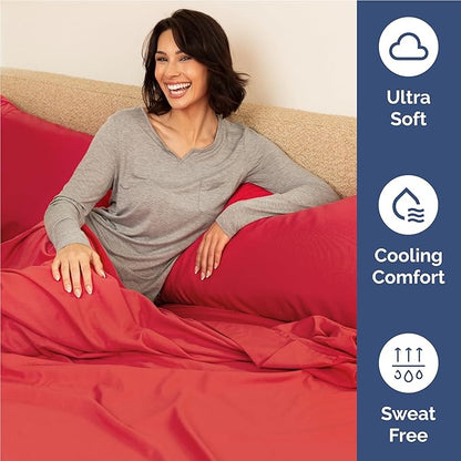 Full 6 Piece Sheet Set - Cooling, Comfy & Breathable - Hotel Luxury Bedding - Includes Fitted Sheet for Women, Men, Kids and Teens - 1 Flat, 1 Fitted Sheet, 4 Pillowcases with Deep Pockets - Red