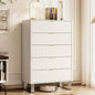 Fluted 5 Drawers Dresser, 48" H Modern Country Storage Dressers with Brushed Metal Handles, Wood Storage Organizers for Living Room, Hallway, White