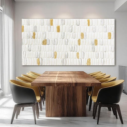 YETHEN WAL White and Gold Textured Wall Art 29x58, Hand-Painted Neutral Abstract Canvas, Gold Leaf Minimalist Oversized Wall Decor for Living Room Bedroom Office