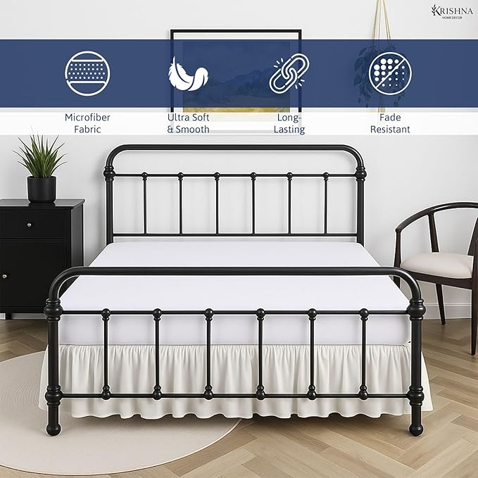 KRISHNA Ruffled Bed Skirt with Split Corners King, 100% Microfiber Hotel Quality, 24 Inch Drop Dust Ruffle Gathered Bedskirt with Platform, 78" x 80", Ivory