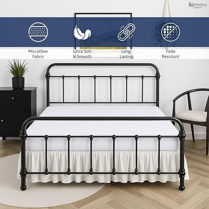 KRISHNA Ruffled Bed Skirt with Split Corners Twin, 100% Microfiber Hotel Quality, 10 Inch Drop Dust Ruffle Gathered Bedskirt with Platform, 39" x 75", Ivory