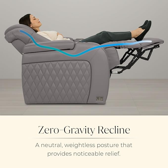 Seatcraft Diamante Zero-Gravity CoolZero Italian Leather Home Theater Seating, Power Headrest, Power Recline, Row of 5, Gray