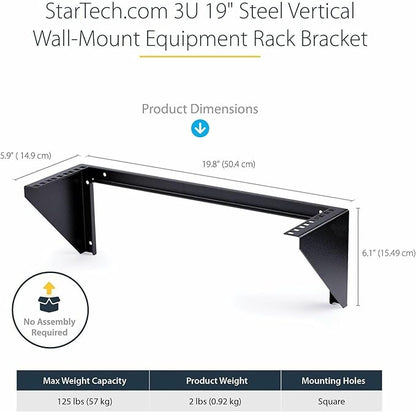 StarTech.com 3U 19" Wall Mount Vertical Rack Bracket, Wall Mount Patch Panel Bracket for Data/AV/IT/Computer Equipment, 3U Rack for Cabinet or Server Room, Supports 150lb (68kg) , TAA (RK319WALLV)