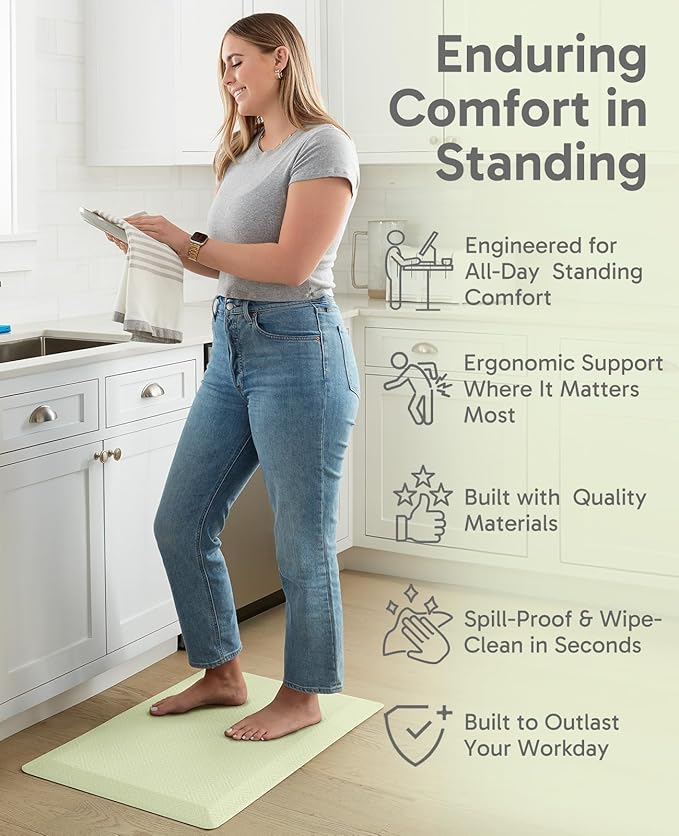 Ophanie Kitchen mats for Floor, 3/4 inch Thick, Kitchen Rugs, 20''x39'' Anti Fatigue Standing Cushioned Mat, Waterproof,Comfort Ergonomic mat for Office, Home, Sink, Sage Green Non-Slip Bottom