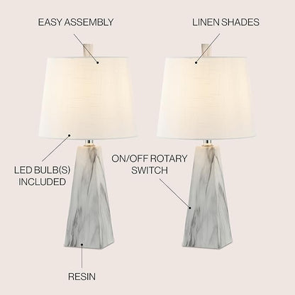 JONATHAN Y JYL1037A-SET2 Owen 20.5" Resin LED Table Lamp Contemporary, Office, Living Room, Family Room, Dining Room, Bedroom, Hallway, Foyer, White Marble Finish (Set of 2)