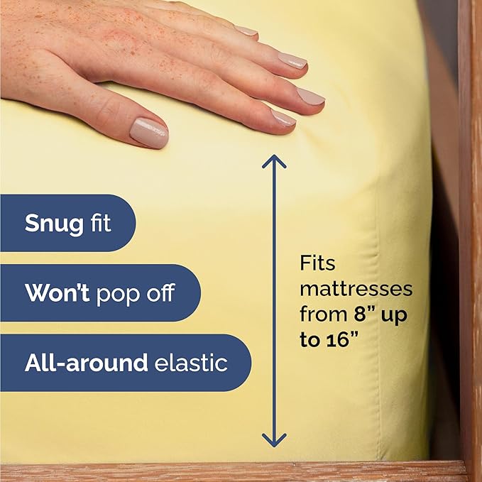 Twin 4 Piece Sheet Set - Cooling, Comfy & Breathable - Hotel Luxury Bedding, Includes Fitted Sheet for Women, Men, Kids and Teens - 1 Flat, 1 Fitted Sheet, 2 Pillowcases with Deep Pockets - Yellow
