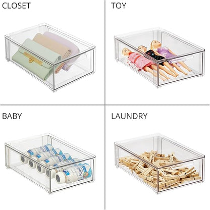 mDesign Plastic Stackable Bathroom Storage Organizer Bin Containers with Front Pull Drawer for Bathroom Countertop, Vanity, Closet Shelves - Holder for Beauty Accessories - Lumiere Collection - Clear