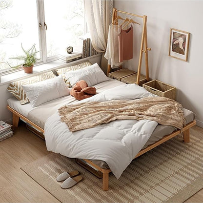King Platform Bed Base - 14 Inch Solid Wood Mattress Foundation with Support Slats and Legs, King-Size Rubberwood Simple Bed Frame