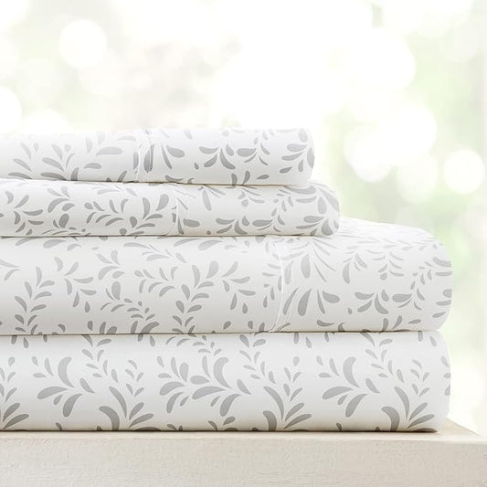 Linen Market 4 Piece King Size Sheets (Gray Vines) - Sleep Better Than Ever with These Ultra-Soft & Cooling King Sheets for Your King Size Bed - Deep Pocket Fits 16" Mattress