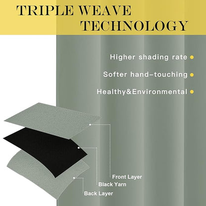 NICETOWN Blackout Room Divider Curtains for Sliding Glass Doors 102 Inches Long 1 Panel, Extra Wide Curtains for Doorway Patio Bedroom Living Room (Sage Green, 80Wx102L, 1 Panel)