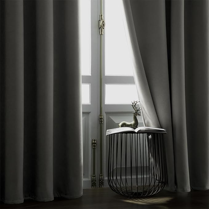 Joydeco Vanilla Grey Velvet Curtains 72 Inches 2 Panels, Luxury Thermal Insulated Soft Curtains for Bedroom & Living Room, Room Darkening Velvet Drapes, Rod Pocket (52W x 72L)