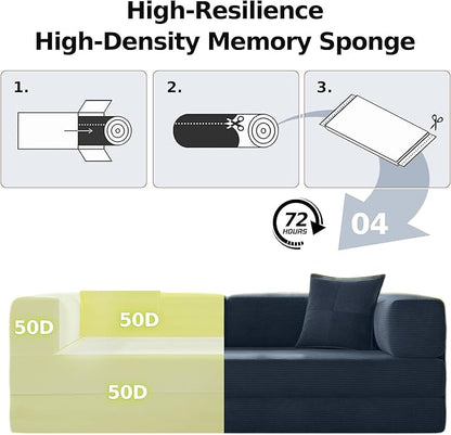 78.8" Convertible Futon Sofa Bed,Corduroy Futon Couch with Storage Pocket,Folding Pull Out Sofa,No Assembly Boneless Couch for Living Room,Navy