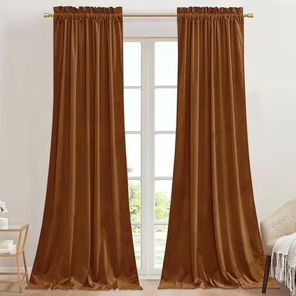 StangH Burnt Orange Curtains for Halloween Home Decoration Luxury Velvet Room Darkening Noise Reducing Sliding Door Panels for Living Room/Backdrops, W42 x L90, 2 Panels