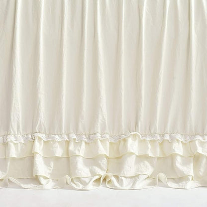 Lush Decor Ella Ruffle Lace Bedspread, 3 Piece Set, King, Ivory - Cute Bed Set - King Bedding - White Bedding - Coquette Decor - Neutral Ruffle Trim - White Lace Trim