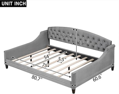 Favfurish Full Size Modern Luxury Tufted Button Daybed, Stylish Wood Upholstered Day Bed,No Box Spring Required, Easy Assembly,for Bedroom,Living Room and Guest Room,Den,Office,Gray