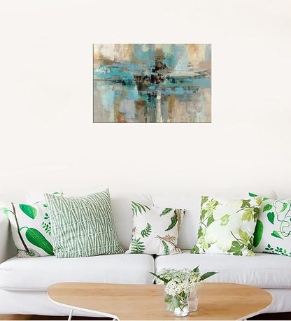 DZL Art A74769 Canvas Prints Abstract Wall Art Print Paintings Blue and Brown Stretched Canvas Wooden Framed for Living Room Bedroom and Office Home Decor Artwork