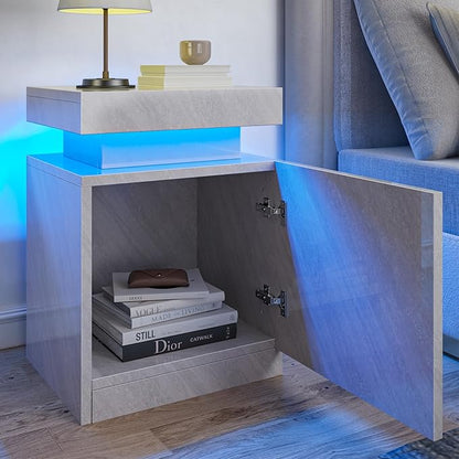 MXV Nightstand Set of 2 with LED Lights,Night Stand with Storage Cabinet for Bedroom,Bedside Table with LED (Grey, 17.7IN)