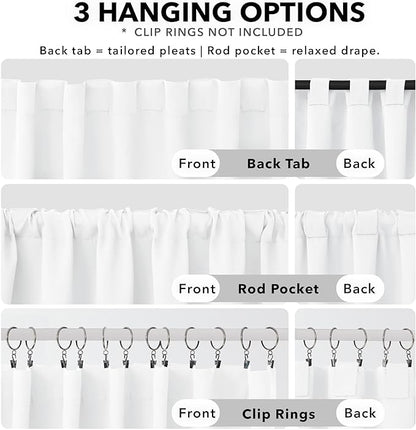 Deconovo Blackout Curtains, Thermal Insulated, W42 x L72 2 Panels, Back Tab, Machine Washable, Room-Darkening Drapes for Bedroom/Living Room Pure White