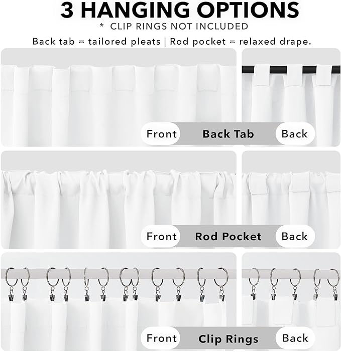 Deconovo Blackout Curtains, Thermal Insulated, W42 x L45 2 Panels, Back Tab, Machine Washable, Room-Darkening Drapes for Bedroom/Living Room Pure White
