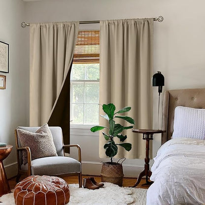 BGment 100% Blackout Curtains for Bedroom 72 Inch Length 2 Panels, Thermal Insulated Room Darkening Curtains Rod Pocket Soundproof Bedroom Living Room Window Curtains, Sand, Each 42 Inch Wide