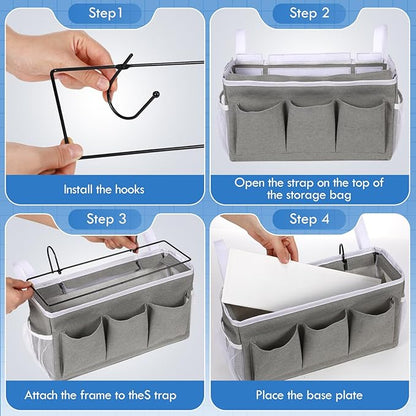 3 Pcs Bedside Caddy Storage Organizer, Bedside Hanging Storage Bag with Pockets and Fixed Straps for Bunk Bed Shelf Dorm Rooms Crib Bed Rails Hospital Beds, Can Be Placed Glasses Books