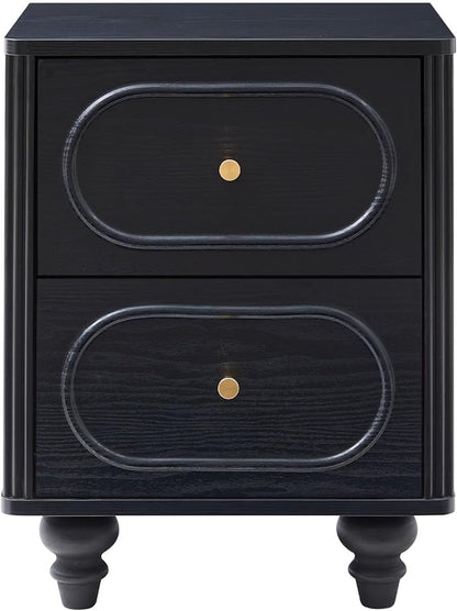 2 Drawer Fluted Mini Small Dresser for Bedroom Set of 2, Mid Century Modern Nightstand Bedside End Table, Wood Storage Dresser Organizer for Bedroom Living Room, Black