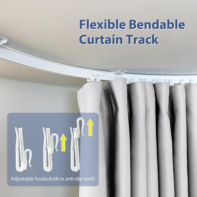 Room Divider Ceiling Mounted Curtains Track Sets Extra Wide Blackout Curtain Flexible Tracks for Bedroom Privacy Partition Separator, 1 Panel White Drape and White Rail, W10 x H7ft