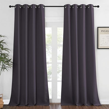 NICETOWN Blackout Room Darkening Window Curtain - Thermal Insulated Solid Grommet Blackout Patio Door Curtain/Drape for Living Room (Greyish Purple, 1 Panel, 52 by 95-inch)