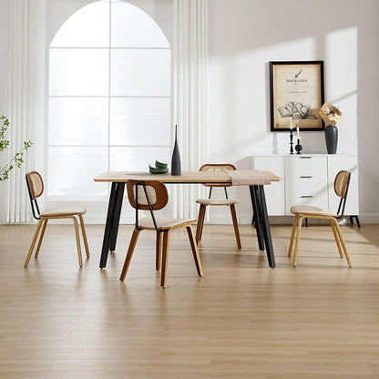 HEAH-YO Modern Dining Chairs Set of 2, Upholstered Faux Leather Dining Room Chairs with Rattan Backrests and Wood Legs, Armless Kitchen Chairs for Dining Room, Beige