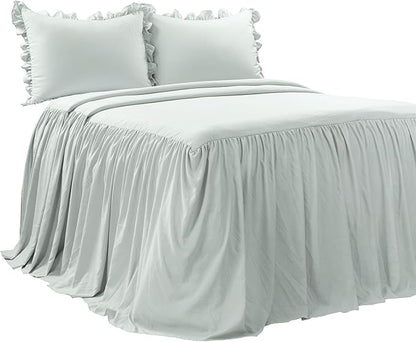 Lush Decor Ruffle Skirt Bedspread Set - 3-Piece Luxurious Farmhouse Bedding - Elegant Ruffle Detail - Timeless Style - Soft Lightweight Sheets - King, Sea Salt