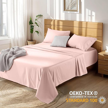 LBRO2M 100% Cotton Sheets Set Deep Pocket 19", 1000 Thread Count Full Size 4 Piece Bed Sheet Sets Soft Comfortable Bedding All Season (Full, Pink)