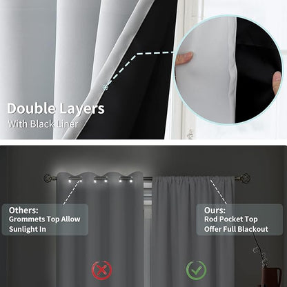 BGment Greyish White Thermal Insulated Blackout Curtains for Bedroom, 100% Black Out Curtains Noise Reduce Light Blocking Winter Curtains, Each Panel 52 x 63 Inch