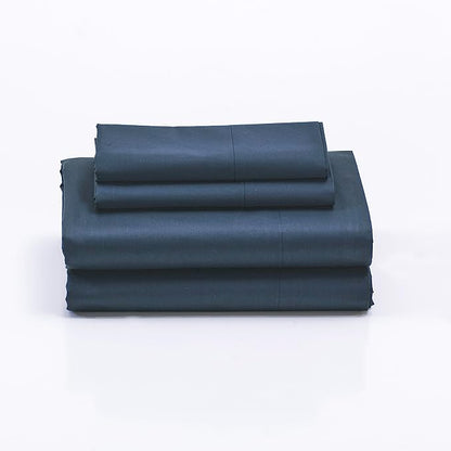 Cuddledown Dreamstead 100% Cotton Bed Sheets Set | 300 Thread Count | Luxurious Sateen Weave | Pure Combed Cotton | Soft | Wrinkle Resistant | 4 Piece Set | Navy | King | 78” x 80”