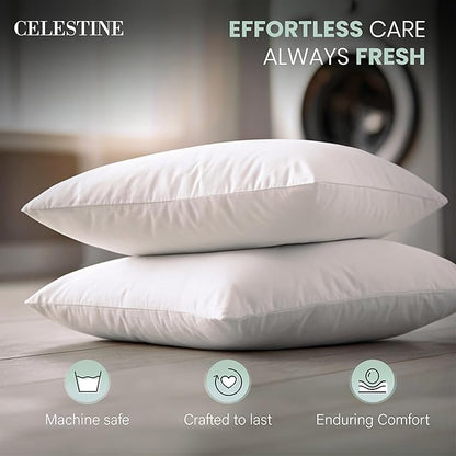Celestine Queen Size Pillows Set of 4 – Soft Down Alternative Microfiber Filling, Plush White 20x28 Bed Pillows for Side and Back Sleepers, Breathable, Supportive, Machine Washable Pillow Set
