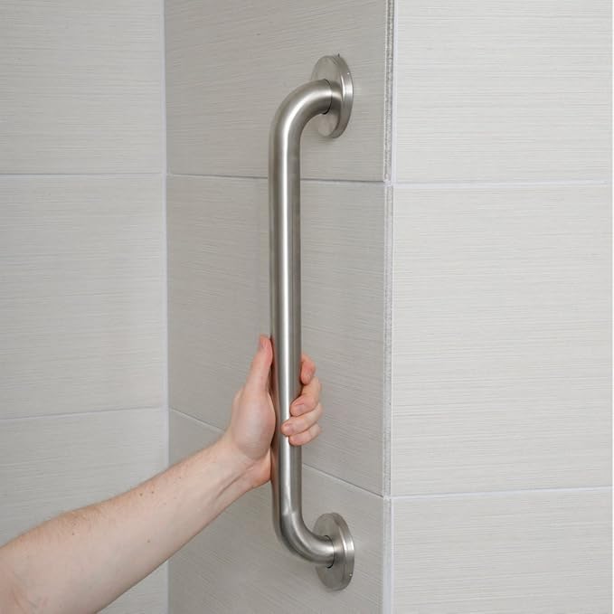 Amazon Basics Bathroom Handicap Safety Grab Bar, 18 Inch Length, 1.25 Inch Diameter, Holds up to 500LBs, ADA Compliant, Stainless Steel