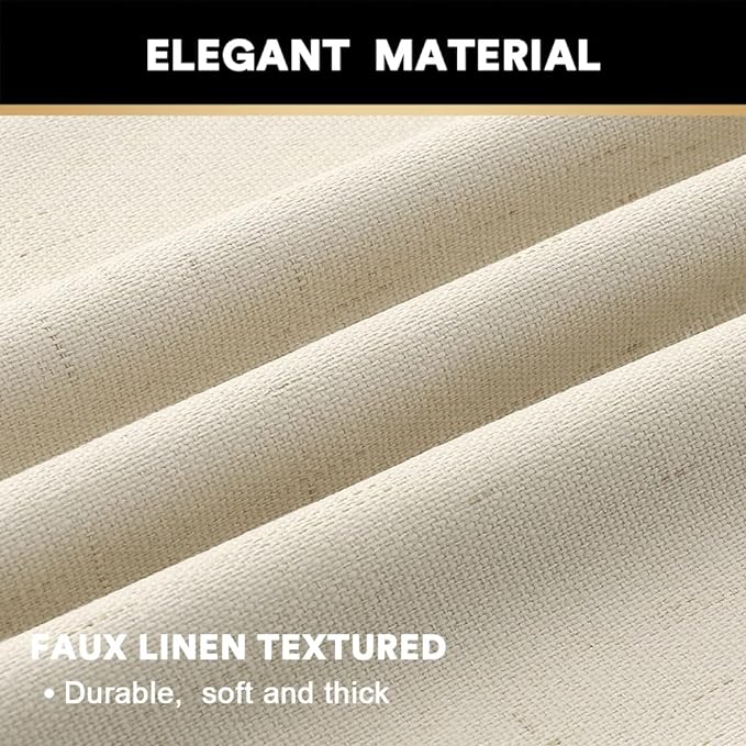 PrinceDeco Linen Texture Curtains 100% Blackout Curtains 64 inch Long 2 Panels Set Full Blackout Linen Curtains with Thermal Insulated Liner Noise Reducing, 42" Wide,64" Length,Bleached Sand