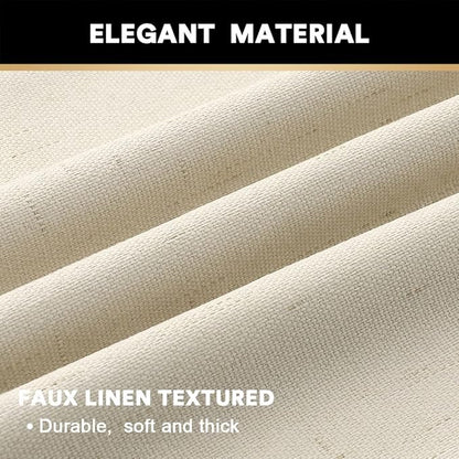 PrinceDeco Linen Black Out Curtains 54 Inches Long 100% Blackout Curtains for Bedroom Thermal Insulated with White Liner,Noise Reducing, 52" Wide Per Panel, Set of 2,Bleached Sand