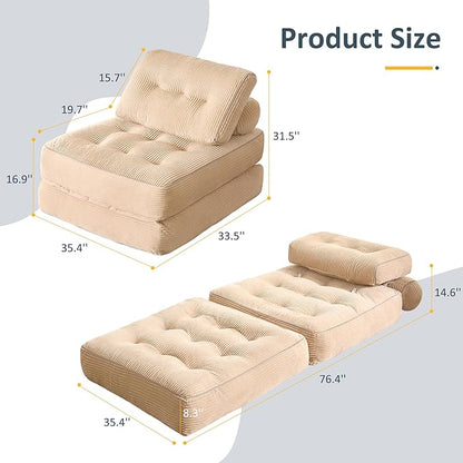 Folding Chair Bed, Futon Sofa Bed, Floor Couch for Adults Chair Bed for Living Room, Lounge Sofa, Convertible Sofa Bed, Small Couches for Small Spaces, Camel