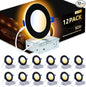 CycevSun 4 Inch Black Recessed Lights with Night Light, Dimmable & 2700K/3000K/3500K/4000K/5000K Selectable, 9W, ETL, IC Rated, 12 Pack
