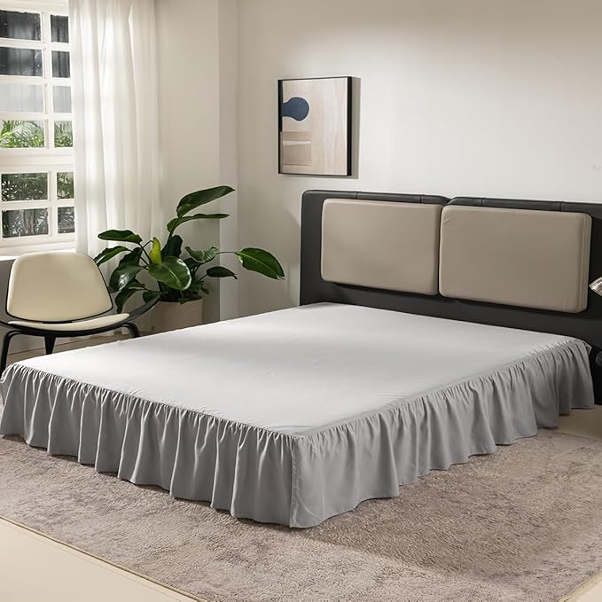 Bed Skirt Queen Size Ruffled Bed Skirt with Split Corners, Queen Bed Skirt 16 Inch Drop, TSUTOMI Queen Size Bed Skirt Light Grey for Ruffled Bed Skirt with Split Corners, Bed Skirt Queen Size