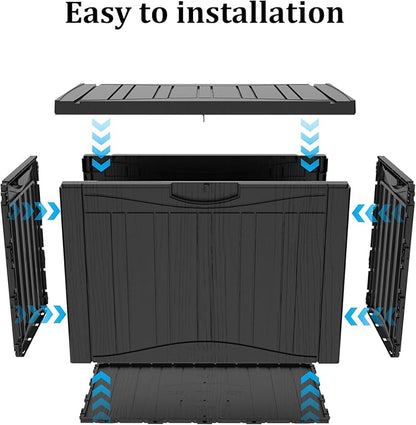50 Gallon Outdoor Storage Box Waterproof Lockable Resin Deck Box Large, Patio Storage Bin for Pool Accessories Cushion Furniture, Garden Tools, UV-Resistant Outside Delivery Black