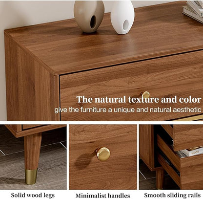 9 Drawer Dresser,63" Wide Mid Century Modern Chest of Drawers,Wooden Bedroom Drawer Dresser with 9 Storage Drawers for Bedroom, Living Room,with Anti-Tipping Device,Walnuts