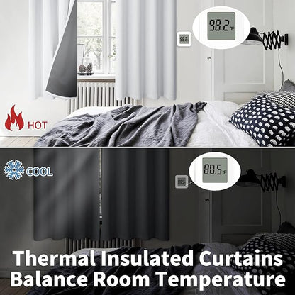 BGment Greyish White 100% Blackout Curtains 108 Inch Long 2 Panles Set, Thermal Insulated Total Light Locking Soundproof Grommet Curtains & Drapes for Living Room with Black Liner, 52 Inch Wide Each