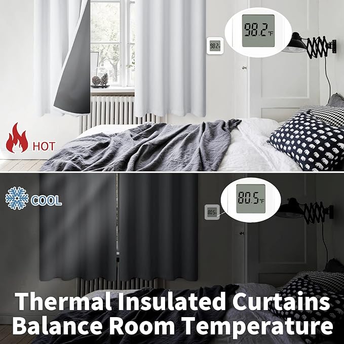 BGment Thermal Insulated 100% Blackout Curtains for Bedroom with Black Liner, Double Layer Full Room Darkening Noise Reducing Grommet Curtain (42 x 84 Inch, Greyish White, 2 Panels)