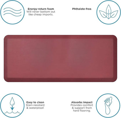 GelPro Stain Resistant Surface with 3/4 Thick Ergo-Foam Core for Health and Wellness, 20"x48", Leather Grain Cranberry
