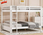 Upgraded Version Thicken Solid Wood Queen Over Queen Bunk Bed, Best Wooden Bunk Bed for Adults, Easy to Assemble (White)