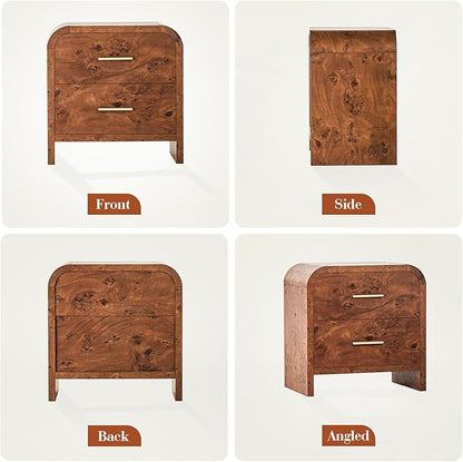 Night Stand [Unique Curved Profile] [FSC-Certified Wooden Board] 2-Drawer Nightstand 24" H Metal Handle Modern Sturdy Bedside Table Side Table End Table
