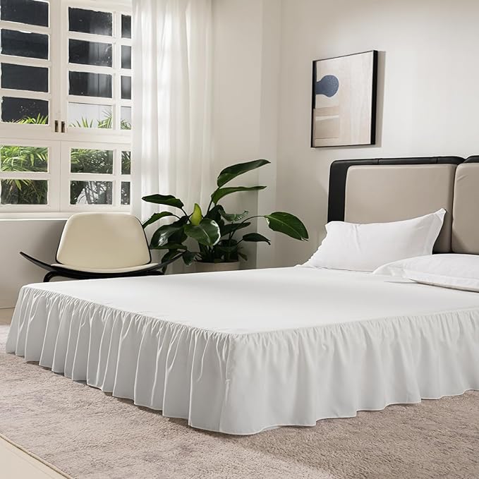 TSUTOMI Ivory Bed Skirt Twin Size Ruffled Bed Skirt with Split Corners, Twin Bed Skirt 12 Inch Drop, Twin Size Bed Skirt Ivory for Ruffled Bed Skirt with Split Corners, Bed Skirt Twin Size