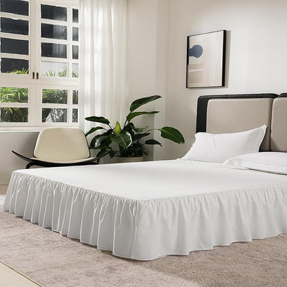 TSUTOMI Ivory Ruffled Bed Skirt - Queen Size, 12 Inch Drop, Split Corners