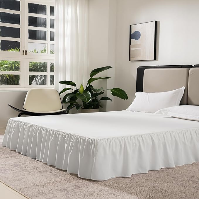 Ivory Bed Skirt Full Size Ruffled Bed Skirt with Split Corners, Full Bed Skirt 18 Inch Drop, Full Size Bed Skirt Ivory for Ruffled Bed Skirt with Split Corners, Bed Skirt Full Size